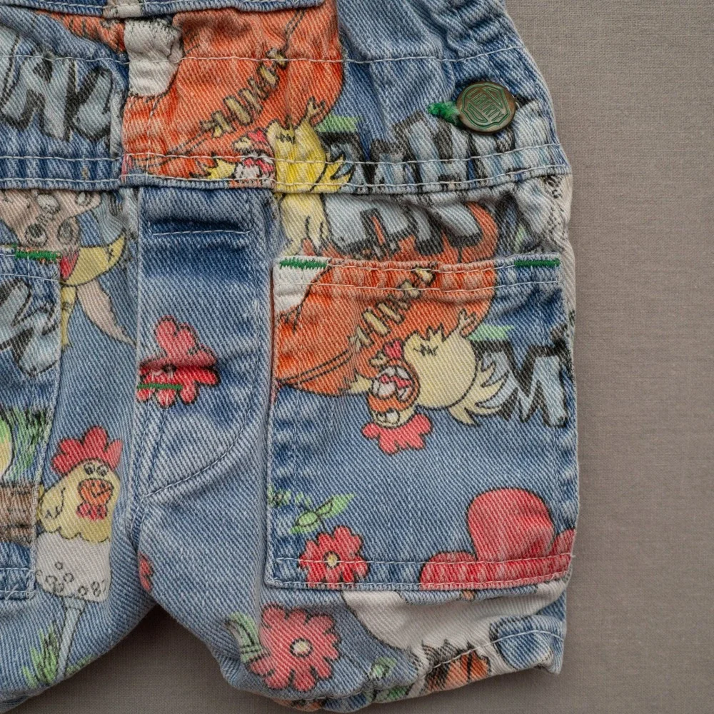Vintage 70s Liberty Overall Hee Haw TV SHow Horse Rooster Character Print 18-24?